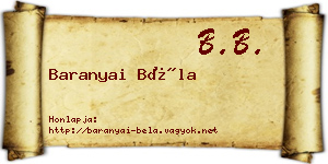 Baranyai Béla névjegykártya
